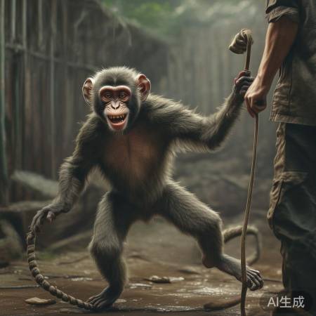 猴子挥鞭打饲养员，大小王谁才是真正王者？